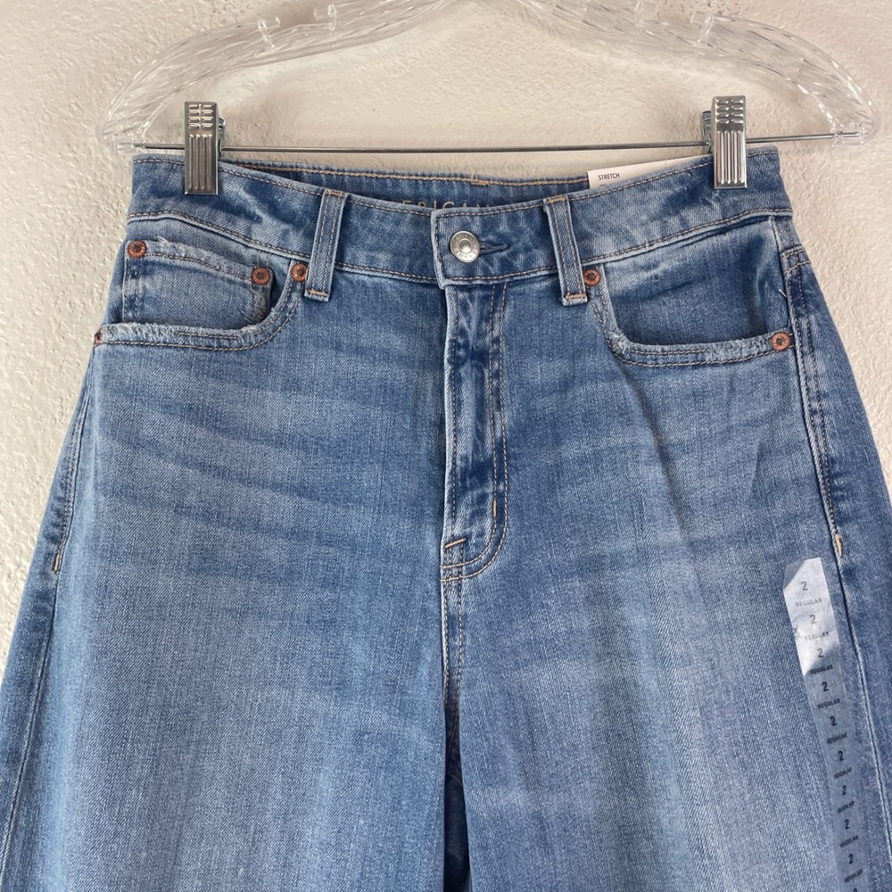 American Eagle Baggy Wide Leg Jeans Womens 2 Blue Super High-Rise Dreamy Drape - Picture 2 of 12